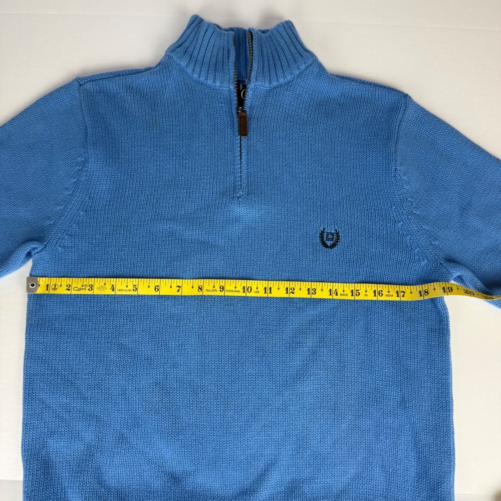 NWT Chaps Mens Quarter Zip Sweater Blue Cotton Shaker Stitch Mock Neck Medium - Picture 5 of 7